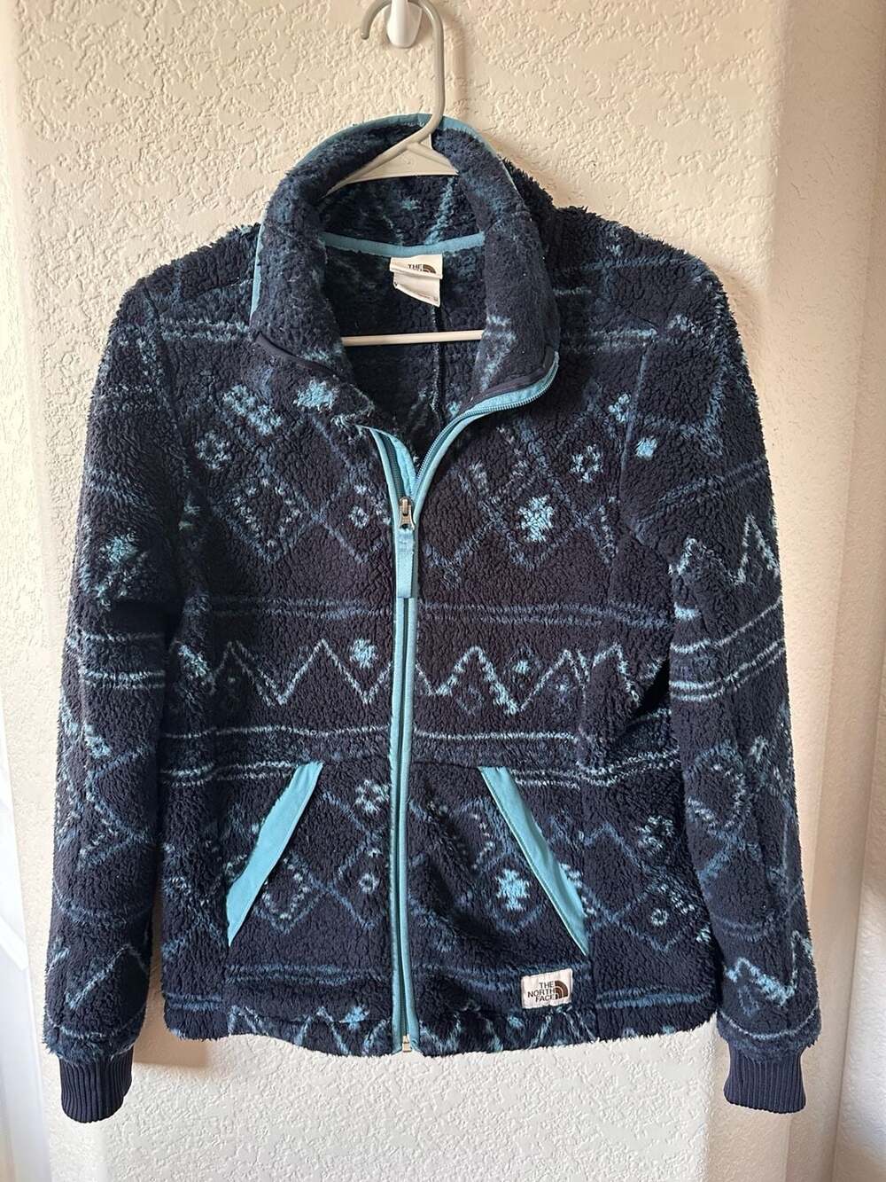 North Face Campshire Full Zip Sherpa Fleece Jacket Women's XS Navy Blue Pattern